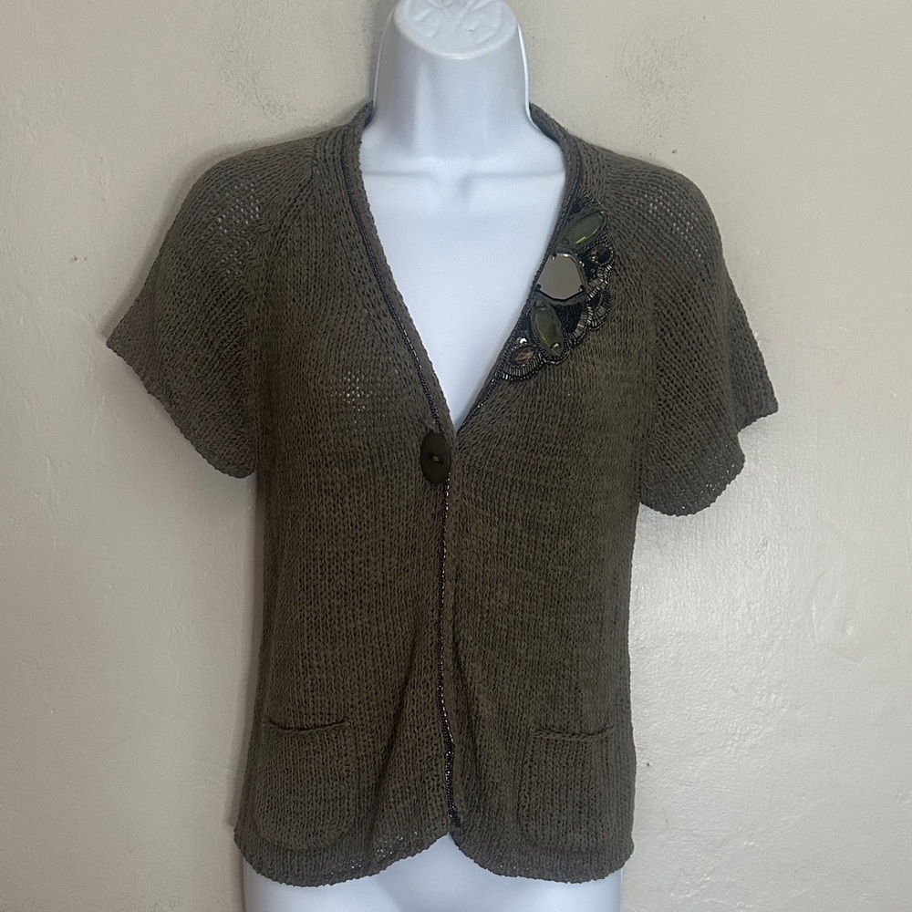 Elegant Brown Short Sleeve Cardigan